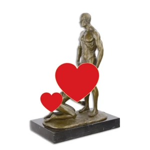 9973925 Bronze Sculpture Man & Woman Loving Pair Athlete 22,6x14,1x32,4cm - Picture 1 of 1