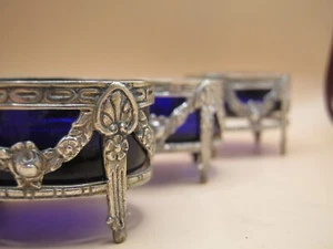 Antique Set Of 6 Continental Silver & Glass Salt Cellars Neo Classical Style - Picture 1 of 10