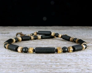 Mens Anklet or Unisex Surfer Ankle Bracelet - Black Onyx, Jasper & 'Beach Glass' - Picture 1 of 4