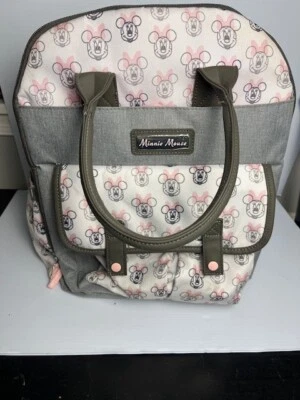 Minnie Mouse (Disney) Diaper Bag traveling backpack Gray, Pink, Brown great cond - Image 1 of 4