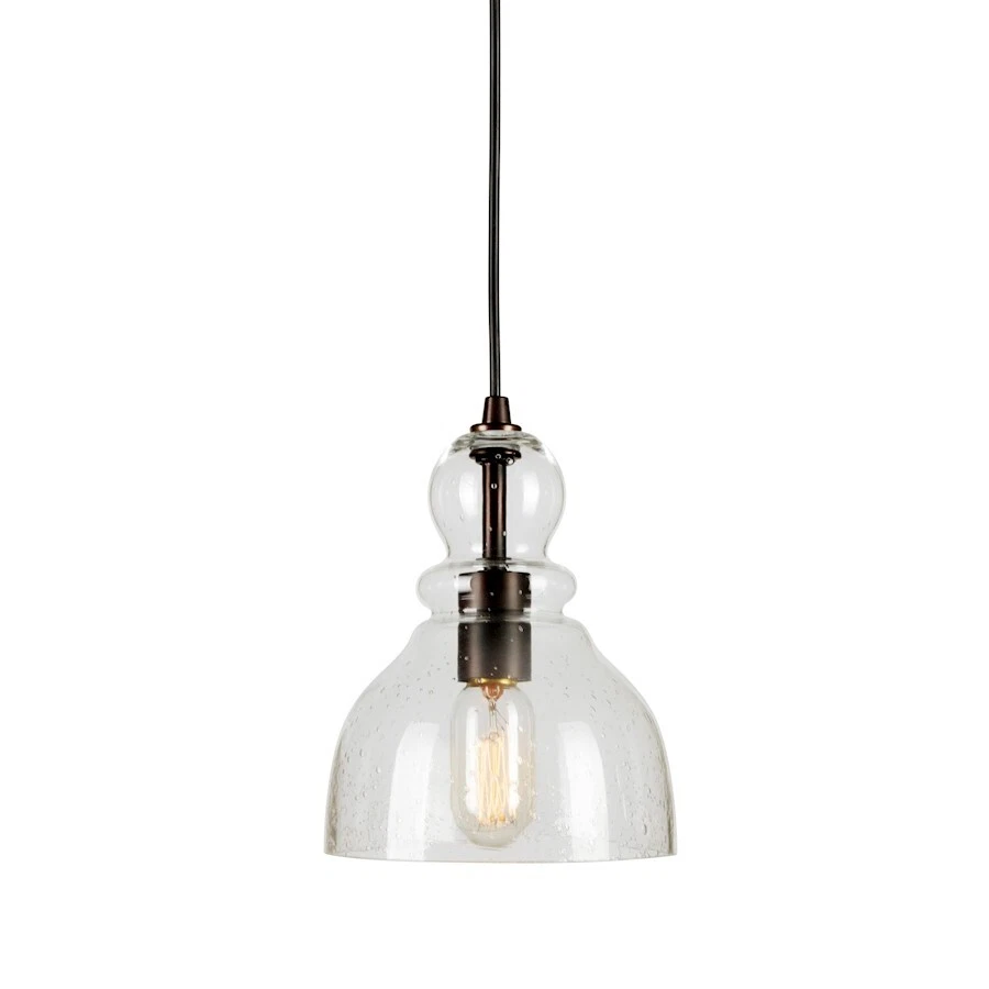 Forte Lighting Cord-Hung Glass Mini Pendant, Bronze/Clear Seeded - 2678-01-32 - Image 1 of 1