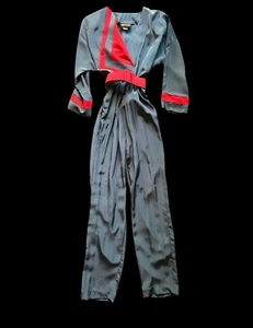 Mono de una pieza vintage años 80 La Belle rojo gris seda con cinturón ~ talla 3/4 - Imagen 1 de 5