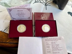 (2) 1982 S George Washington Proof Commemorative Silver Half Dollars  Box & COA - Picture 1 of 5