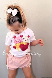 Valentine's Day Vintage Ice Cream Cones Blouse Toddler Kids Shirt 2T 3T 4T 5T - Foto 1 di 4