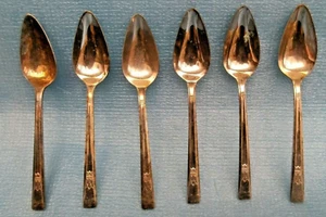 SET OF SIX ART NOUVEAU VINTAGE GRAPEFRUIT E P N S , SPOONS - Picture 1 of 12
