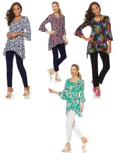Slinky Brand Flounce-Sleeve Print Sharkbite Tunic (588496A-K)(B-105) - Picture 1 of 5