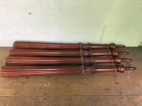 Vintage Wood 4 Bed Post Table Stool Stand Pedestal Legs Parts w/ 4 toppers Cover