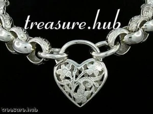 SB02A Genuine SOLID 925 Silver Day & Night Chunky BELCHER Heart Padlock Bracelet - Bild 1 von 3
