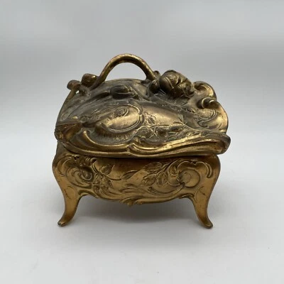 Art Nouveau Jewelry Casket Gift Box 20th Century Floral Leaf Marked 53 - Image 1 of 4