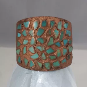 Massives Kupfer Vintage Glocke Handelsposten türkis korinthische Manschette Armband 2 1/4" - Bild 1 von 8