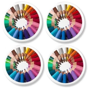 Rainbow Colored Pencil Cabinet Knobs - Art Studio Color Wheel Drawer Pulls 4pc - Picture 1 of 6
