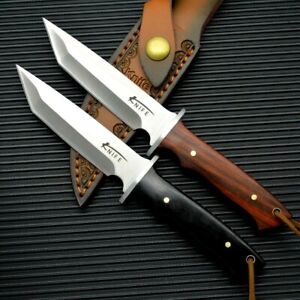 Tanto Knife Fixed Blade Hunting Survival Military Combat 440C Steel Wood Handle