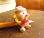 1980's Fuzzy Flocked Miniature 3/4" Happy Duck w/ bowtie Lapel Pin, BtrflyClutch
