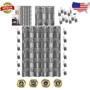 Luxurious 13pc Sinatra Silver Shower Curtain Set - Modern Bathroom Elegance - Picture 1 of 10