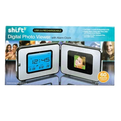 Shift 3 Digital Photo Viewer with Alarm Clock - USB 2.0 Rechargeable - Image 1 of 2