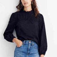 madewell eyelet mockneck ruffle top