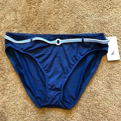 NEW NWT NAUTICA Dark Blue Turquoise White Belted Belt Swimwear Bikini BOTTOM 12 - Image 1 of 4
