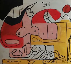 Le Corbusier Signed Modernist Oil Painting on Canvas - French Architectural Art - Picture 1 of 4