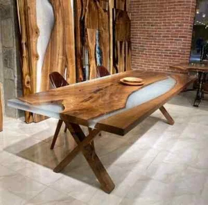 42"x96" White Epoxy Table | Premium Natural Wood | Modern Sustainable Furniture - Picture 1 of 8