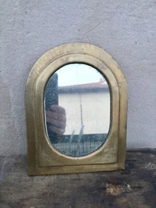 Kleiner Wandspiegel Kupferrahmen oval gewölbt alt Vintage Retro 21,5 x 17 cm - Bild 1 von 10