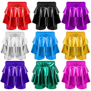 Kids Girls Metallic Skirted Shorts Eye-Catching Ruffle Skirted Shorts Coverage - Picture 1 of 30