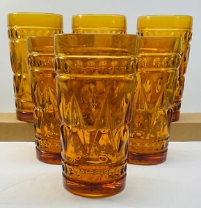 Indiana Glass Colony Park Amber 12oz Tumbler Lot of 2 Tapered 5.5x3 MCM - Picture 1 of 4