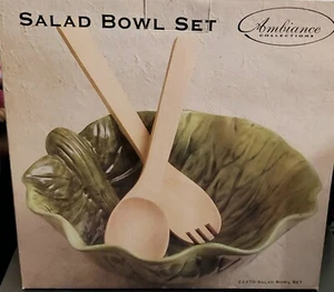 AMBIANCE Lettuce 10" Salad Bowl Set With Servers BRAND NEW Nice Gift - Picture 1 of 3