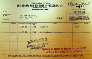 Educational Film Exchange Wisconsin Invoice January 5 1927 Page Me - Picture 1 of 1