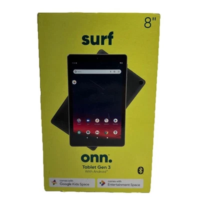 New Onn. Surf Tablet Gen 3 8" (800x1280) 32GB SSD 2GB Quad-Core Android Charcoal - Image 1 of 4