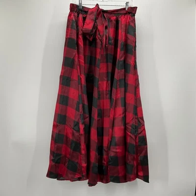 Red & Black Buffalo Plaid Maxi Skirt XL Elastic Waist Flowy Cottagecore Holiday - Image 1 of 4