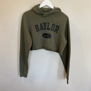 Nike Baylor Women's Green Crop Hooded Sweatshirt Small Raw Hem Cut Off - Picture 1 of 4