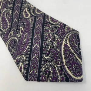Mens Tie Handmade USA Italy Silk Purple Black Cream Gray 3.5x58" Paisley Classic - Picture 1 of 7