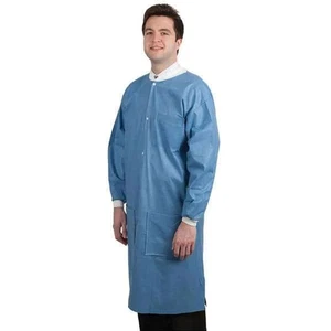 Lab Jacket Knee Length Blue SMS 45 GSM Snap Front Multiple Sizes - Picture 1 of 5