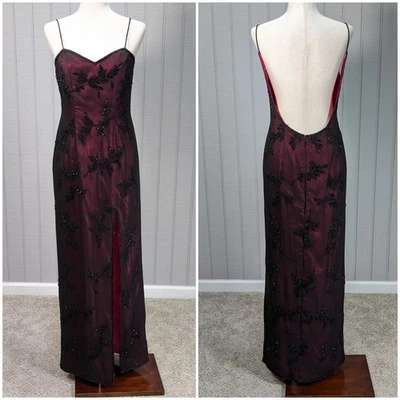 Vestido de Colección Años 90/Y2k Seda Cuentas Negro Rosa Superposición Grunge Vampy Hendidura Espalda Baja LG Foto 1 de 4