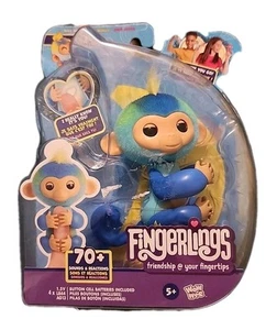 Fingerlings Interactive Baby Monkey Leo Blue - Touch Reacts 70+ Sounds Box Torn - Picture 1 of 10