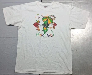 Vintage Anvil 90s Mardi Gras White Graphic T Shirt Large Alligator Mudbug Music - Picture 1 of 8
