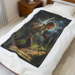 Seven of Swords Tarot Cards Astrology Fortune Telling Plush Blanket Throw Soft - Picture 1 of 14