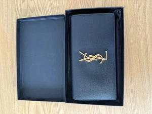 Genuine YSL Saint Laurent Monogram Black Leather Grain De Poudre Wallet - Picture 1 of 18