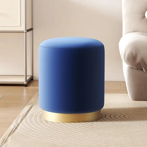 Modern round Velvet Ottoman,Upholstered Make-Up Short Stools with Gold Plating B - Picture 1 of 10