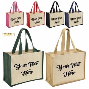 Personalised Printed Jute And canvas Shopper Womens Custom Text Heavyweight Bag - Picture 1 of 11