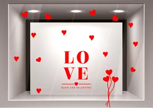 ADESIVO SAN VALENTINO VETROFANIA WALL STICKERS VETROFANIE NEGOZIO AMORE LOVE - Foto 1 di 1
