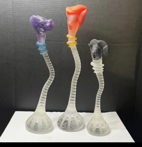 Rare Fellerman & Raabe Elongated Head Art Glass Sculptures Signed Set of 3 - Picture 1 of 8