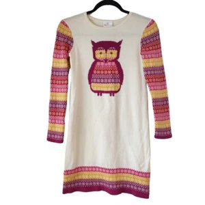 Hanna Andersson Knit Sweater Dress Pink Beige Owl Graphic Youth Girls 10 (140cm) - Picture 1 of 7