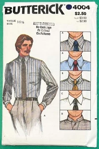 Vtg Butterick Pattern 4004 Men's Long Sleeve Shirt in 4 Styles Size 16½ Uncut - Picture 1 of 3