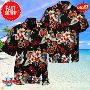 Slayer Rock Band Floral Pattern And Parrot Summer 2025 Hawaiian Shirt - Picture 1 of 2