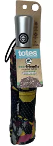 TOTES Umbrella Black With Geometric Design Eco-Friendly 47" Coverage NEW - Picture 1 of 4