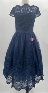 Chi Chi London Women's April Navy Blue Lace Cap Sleeve Baroque Dress Size UK 10 - Picture 1 of 22