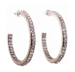 Crystals From Swarovski Open Hoop Earrings Rhodium Plated Authentic 7963t - Picture 1 of 9