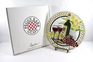 PEGGY KARR WINE, GRAPES, CHEESE FUSED ART GLASS - Picture 1 of 4