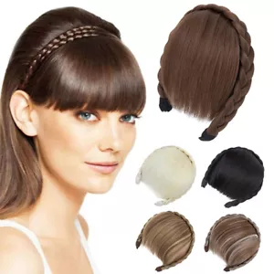 Braided Headband With Bangs Hair Extensions Air Bangs Hairpiece for Women Girls - Picture 1 of 14